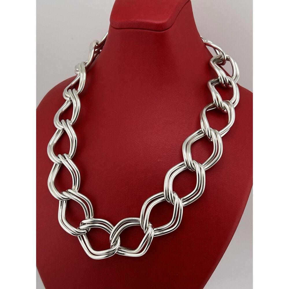 Modernist Sterling Silver 925 Double Links Necklace